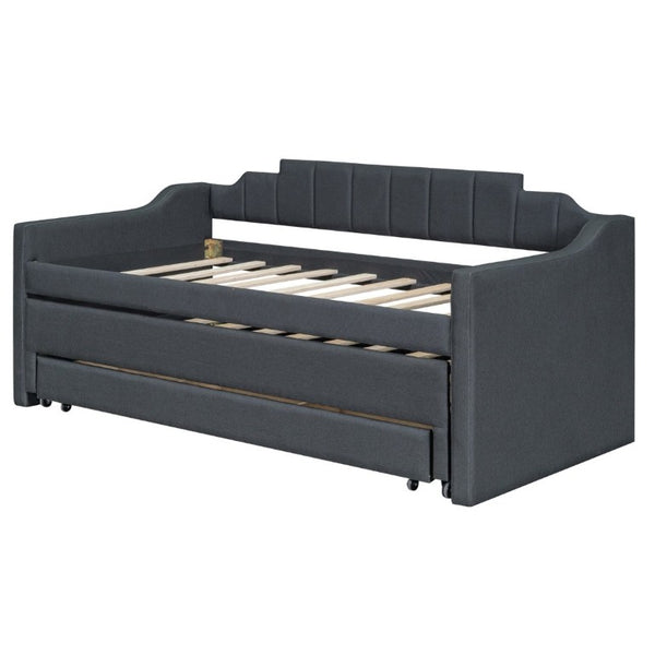 English Elm Twin Linen Blend Upholstered Daybed with Pull Out Trundle and Three Storage Drawers GX001513AAE
