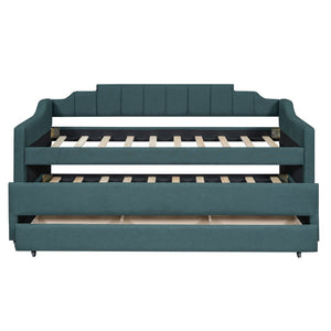 English Elm Twin Linen Upholstered Daybed with Pull Out Trundle and Three Storage Drawers GX001513AAF