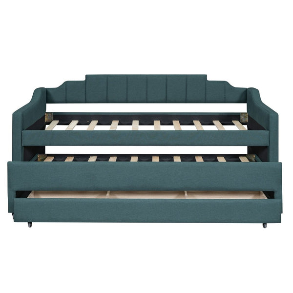 English Elm Twin Linen Upholstered Daybed with Pull Out Trundle and Three Storage Drawers GX001513AAF