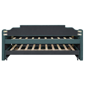 English Elm Twin Linen Upholstered Daybed with Pull Out Trundle and Three Storage Drawers GX001513AAF
