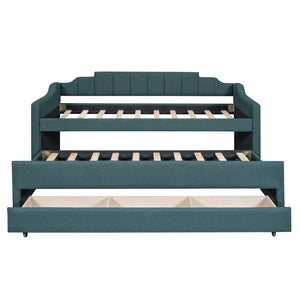 English Elm Twin Linen Upholstered Daybed with Pull Out Trundle and Three Storage Drawers GX001513AAF