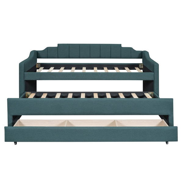 English Elm Twin Linen Upholstered Daybed with Pull Out Trundle and Three Storage Drawers GX001513AAF
