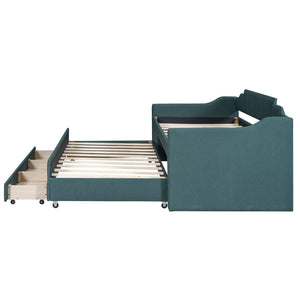 English Elm Twin Linen Upholstered Daybed with Pull Out Trundle and Three Storage Drawers GX001513AAF