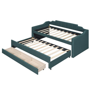 English Elm Twin Linen Upholstered Daybed with Pull Out Trundle and Three Storage Drawers GX001513AAF