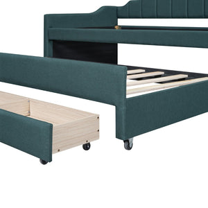 English Elm Twin Linen Upholstered Daybed with Pull Out Trundle and Three Storage Drawers GX001513AAF