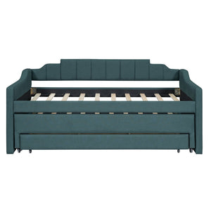 English Elm Twin Linen Upholstered Daybed with Pull Out Trundle and Three Storage Drawers GX001513AAF