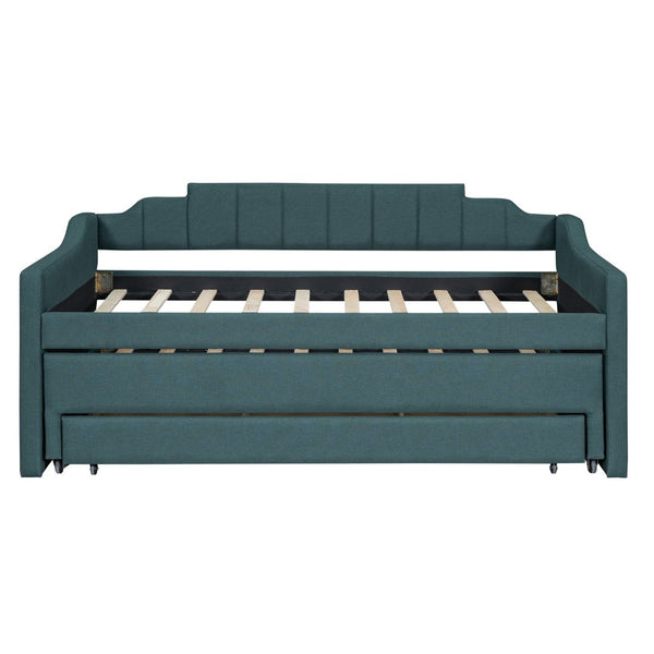 English Elm Twin Linen Upholstered Daybed with Pull Out Trundle and Three Storage Drawers GX001513AAF