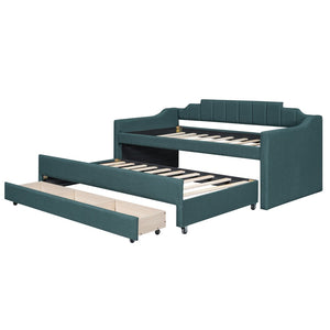 English Elm Twin Linen Upholstered Daybed with Pull Out Trundle and Three Storage Drawers GX001513AAF