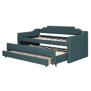 English Elm Twin Linen Upholstered Daybed with Pull Out Trundle and Three Storage Drawers GX001513AAF