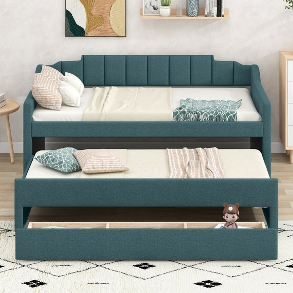 English Elm Twin Linen Upholstered Daybed with Pull Out Trundle and Three Storage Drawers GX001513AAF