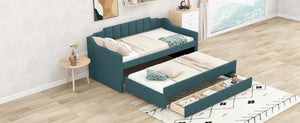 English Elm Twin Linen Upholstered Daybed with Pull Out Trundle and Three Storage Drawers GX001513AAF