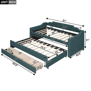 English Elm Twin Linen Upholstered Daybed with Pull Out Trundle and Three Storage Drawers GX001513AAF