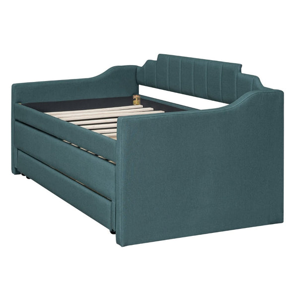 English Elm Twin Linen Upholstered Daybed with Pull Out Trundle and Three Storage Drawers GX001513AAF