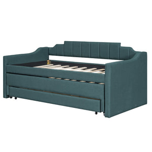 English Elm Twin Linen Upholstered Daybed with Pull Out Trundle and Three Storage Drawers GX001513AAF