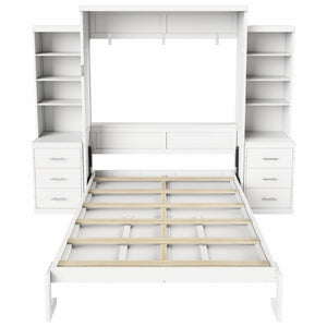 English Elm Queen Upholstered Canopy Platform Bed with LED Lights Trundle and Storage Drawers White GX002007AAK-1
