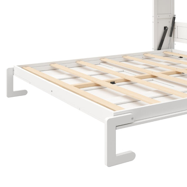 English Elm Queen Murphy Wall Bed with Integrated Desk Open Shelving and Lockable Cabinet Storage Queen GX002142AAK