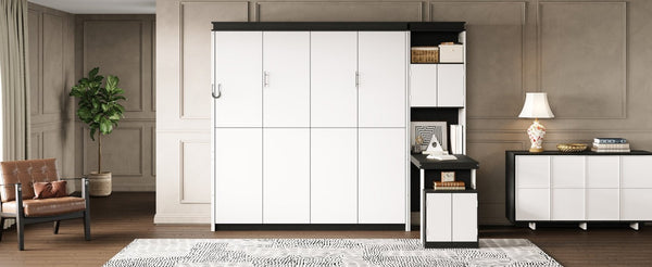 English Elm Queen Murphy Wall Bed with Integrated Desk Open Shelving and Lockable Cabinet Storage Queen GX002142AAK
