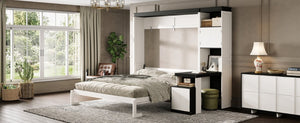 English Elm Queen Murphy Wall Bed with Integrated Desk Open Shelving and Lockable Cabinet Storage Queen GX002142AAK