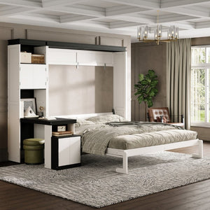 English Elm Queen Murphy Wall Bed with Integrated Desk Open Shelving and Lockable Cabinet Storage Queen GX002142AAK