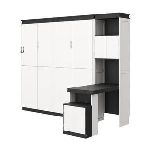 English Elm Queen Murphy Wall Bed with Integrated Desk Open Shelving and Lockable Cabinet Storage Queen GX002142AAK