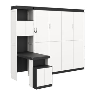 English Elm Queen Murphy Wall Bed with Integrated Desk Open Shelving and Lockable Cabinet Storage Queen GX002142AAK