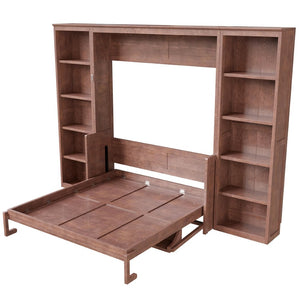 English Elm Queen Murphy Bed with Folding Desk and Side Shelving for Studio or Guest Room Dark Brown GX004002AAD-1