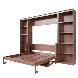 English Elm Queen Murphy Bed with Folding Desk and Side Shelving for Studio or Guest Room Dark Brown GX004002AAD-1