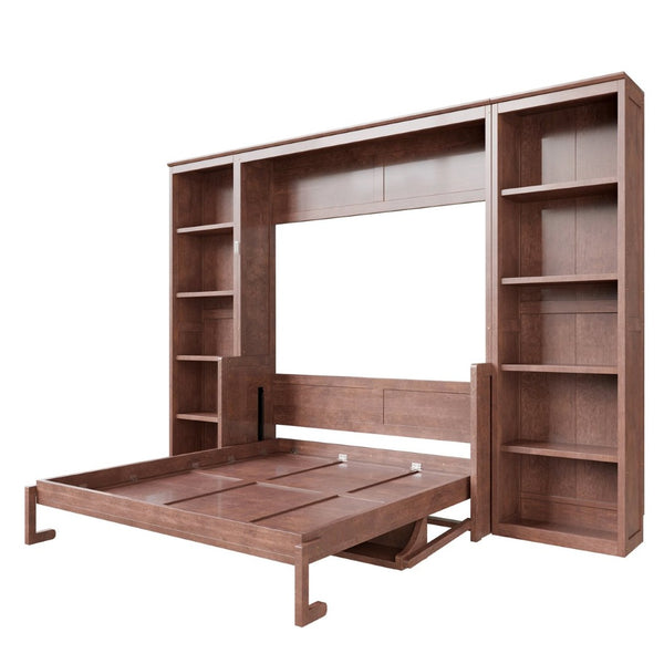 English Elm Queen Murphy Bed with Folding Desk and Side Shelving for Studio or Guest Room Dark Brown GX004002AAD-1