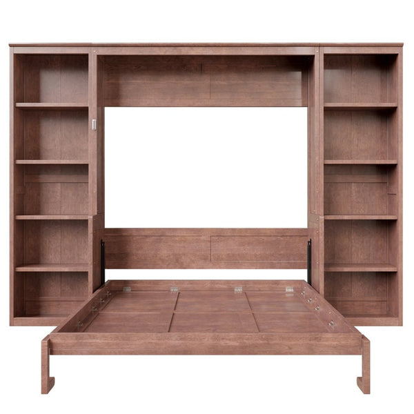 English Elm Queen Murphy Bed with Folding Desk and Side Shelving for Studio or Guest Room Dark Brown GX004002AAD-1