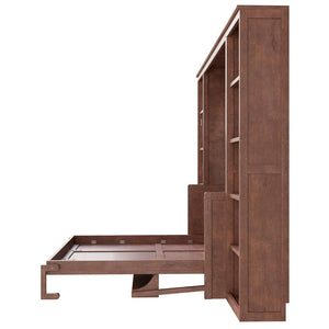 English Elm Queen Murphy Bed with Folding Desk and Side Shelving for Studio or Guest Room Dark Brown GX004002AAD-1