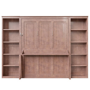 English Elm Queen Murphy Bed with Folding Desk and Side Shelving for Studio or Guest Room Dark Brown GX004002AAD-1