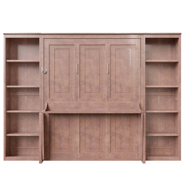 English Elm Queen Murphy Bed with Folding Desk and Side Shelving for Studio or Guest Room Dark Brown GX004002AAD-1