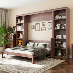 English Elm Queen Murphy Bed with Folding Desk and Side Shelving for Studio or Guest Room Dark Brown GX004002AAD-1