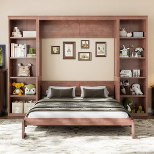 English Elm Queen Murphy Bed with Folding Desk and Side Shelving for Studio or Guest Room Dark Brown GX004002AAD-1