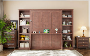English Elm Queen Murphy Bed with Folding Desk and Side Shelving for Studio or Guest Room Dark Brown GX004002AAD-1