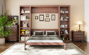 English Elm Queen Murphy Bed with Folding Desk and Side Shelving for Studio or Guest Room Dark Brown GX004002AAD-1