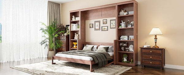 English Elm Queen Murphy Bed with Folding Desk and Side Shelving for Studio or Guest Room Dark Brown GX004002AAD-1