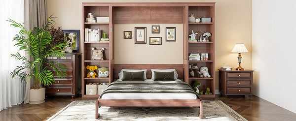 English Elm Queen Murphy Bed with Folding Desk and Side Shelving for Studio or Guest Room Dark Brown GX004002AAD-1