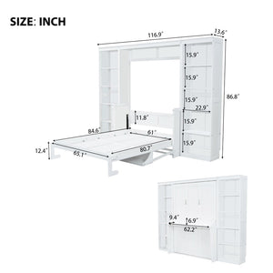 English Elm Queen Murphy Bed with Folding Desk and Side Shelving for Studio or Guest Room White GX004002AAK-1