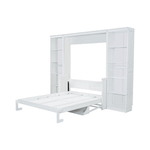 English Elm Queen Murphy Bed with Folding Desk and Side Shelving for Studio or Guest Room White GX004002AAK-1