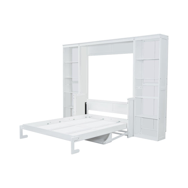 English Elm Queen Murphy Bed with Folding Desk and Side Shelving for Studio or Guest Room White GX004002AAK-1