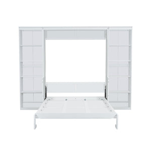 English Elm Queen Murphy Bed with Folding Desk and Side Shelving for Studio or Guest Room White GX004002AAK-1