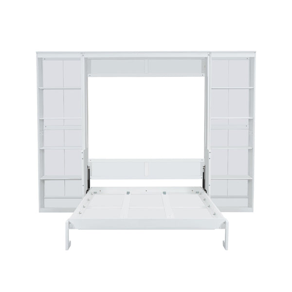 English Elm Queen Murphy Bed with Folding Desk and Side Shelving for Studio or Guest Room White GX004002AAK-1