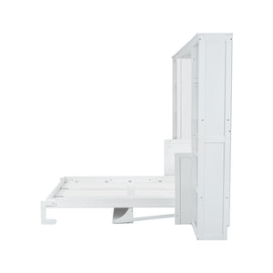 English Elm Queen Murphy Bed with Folding Desk and Side Shelving for Studio or Guest Room White GX004002AAK-1