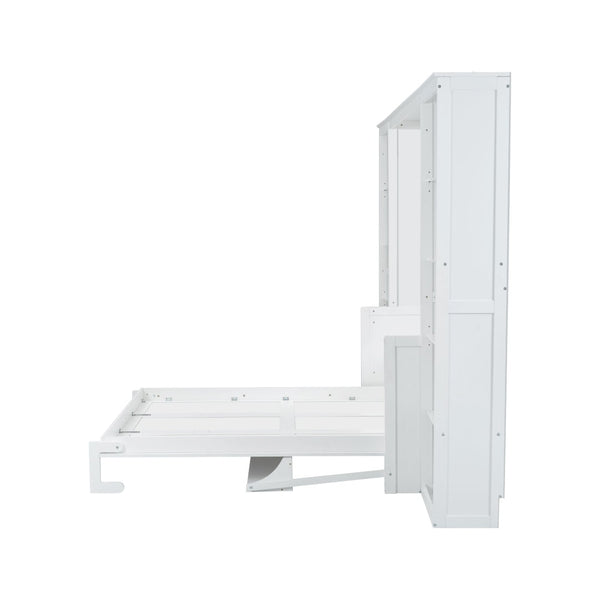 English Elm Queen Murphy Bed with Folding Desk and Side Shelving for Studio or Guest Room White GX004002AAK-1