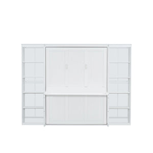 English Elm Queen Murphy Bed with Folding Desk and Side Shelving for Studio or Guest Room White GX004002AAK-1