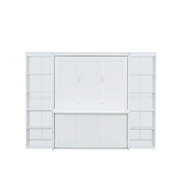 English Elm Queen Murphy Bed with Folding Desk and Side Shelving for Studio or Guest Room White GX004002AAK-1