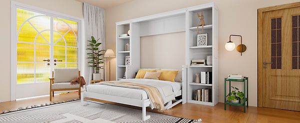 English Elm Queen Murphy Bed with Folding Desk and Side Shelving for Studio or Guest Room White GX004002AAK-1