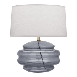 Robert Abbey Horizon Accent Lamp Modern Brass Finish w/ Smoke Gray Glass Oyster Linen Shade