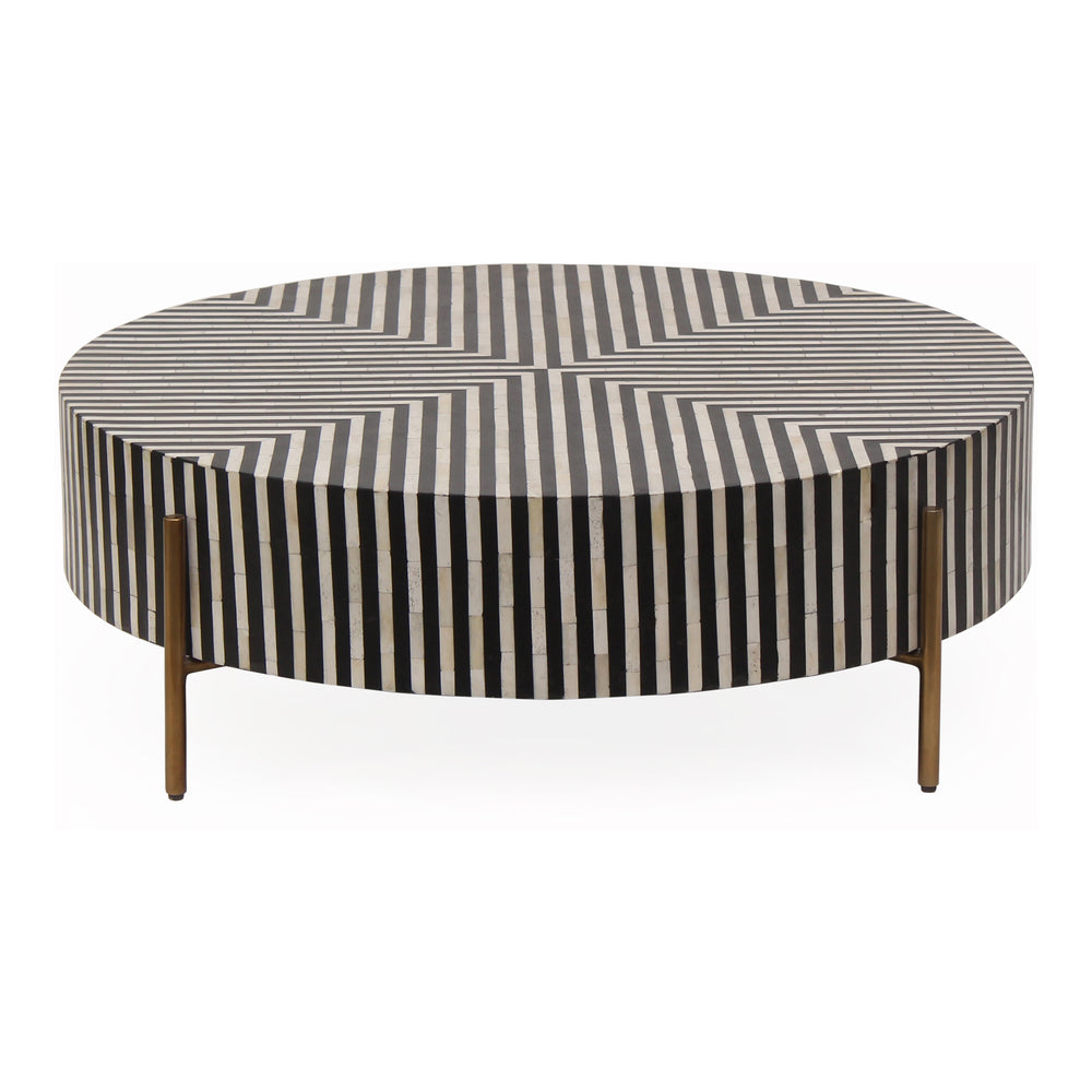 Moe's Home Chameau Art Deco Coffee Table In Black And White – Bold Design With Brass-finished Base Multicolor Camel Bone In Resin,Iron Legs Gz-1147-37